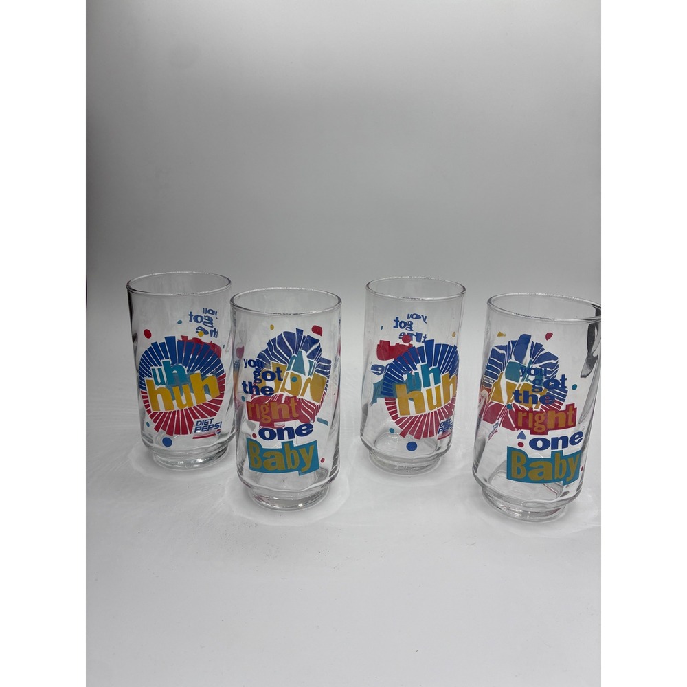 Set of 4 Vintage Diet Pepsi Uh Huh One‎ Baby Glasses Collectible Retro Drinkware